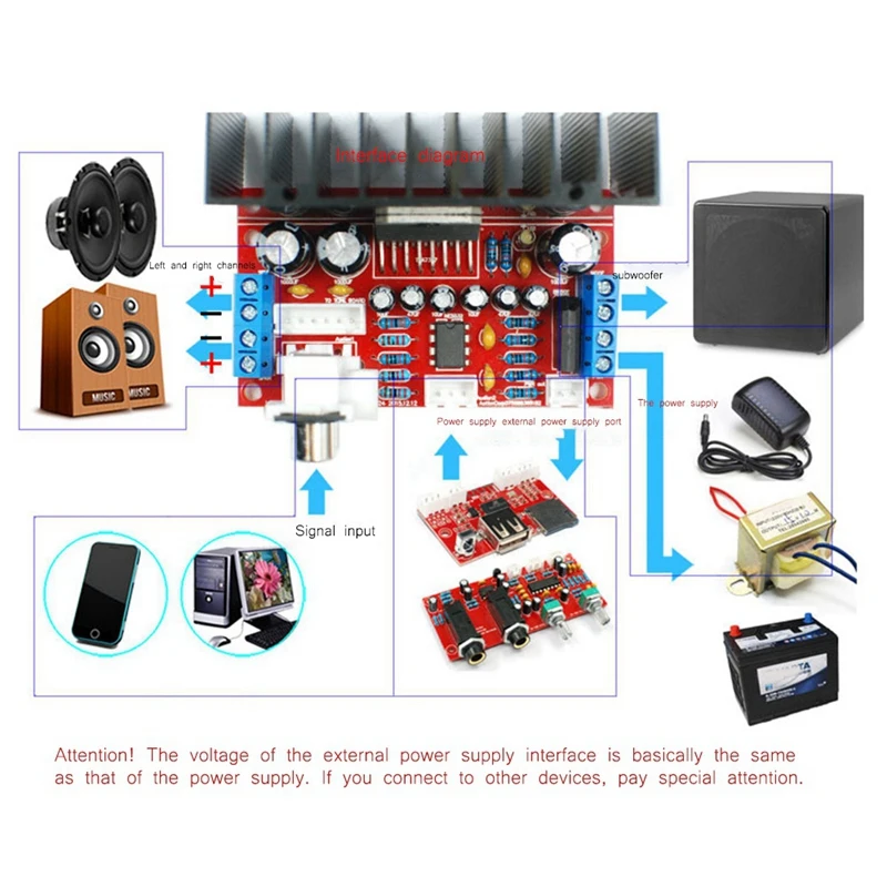 Papan Amplifier daya Audio Digital 2.1, 10Wx2 + 30Wx1 Max TDA7377 3 saluran suara Subwoofer daya tinggi Digital