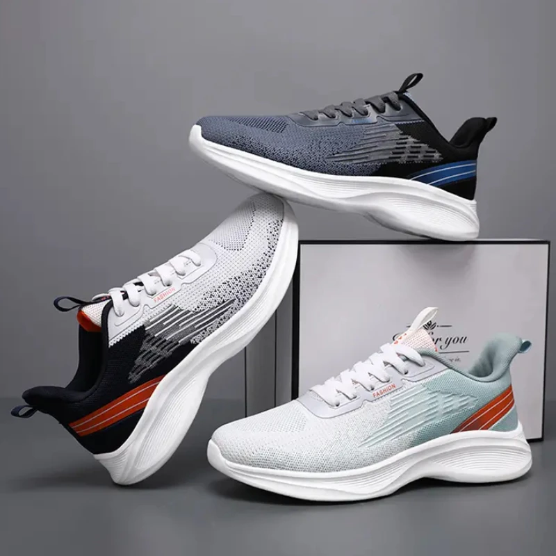 Men's Sneakers and Casual Shoes Men Breathable Lace-up Running Shoes Mesh Comfortable Air-cushioned Tenis Masculino De Corrid