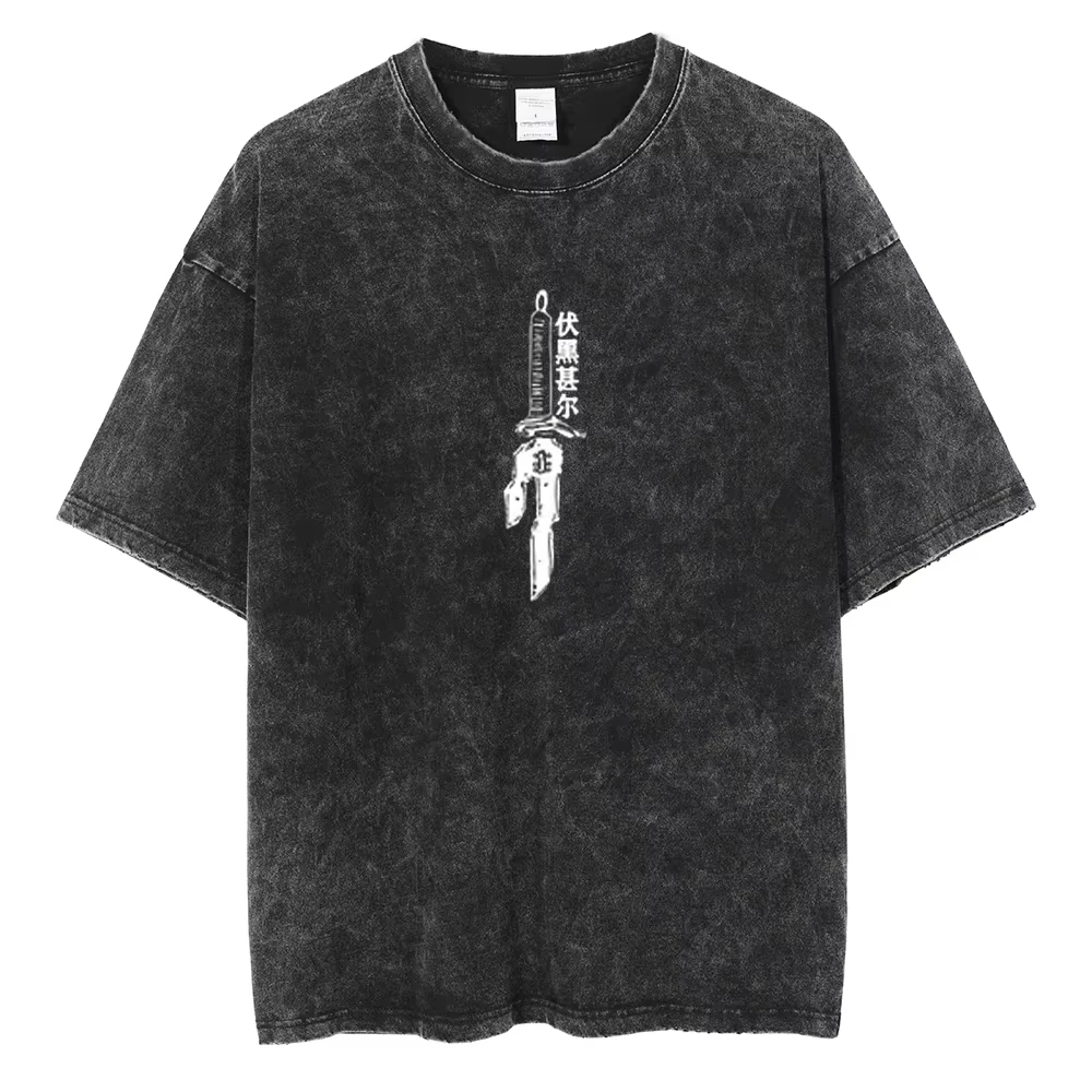 Unisex Vintage Acid Wash T-Shirt mit dunklem Symbol-Grafikdruck, Gothic Punk Oversized Loose Fit Baumwolle Kurzarm Y2K Streetwear Tee – Detail 5