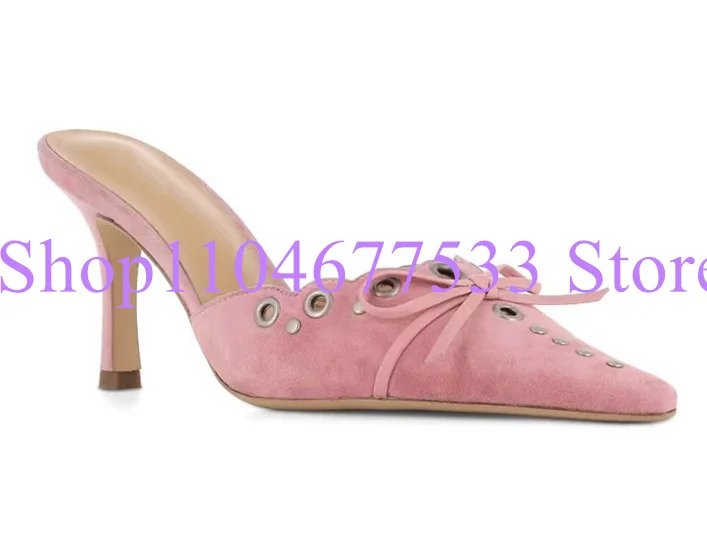 Pink Color Butterfly-knot Lady Slippers Sandals Fashion Pointed Toe Hollow Out Woman High Heels Casual Sandals Party Pumps
