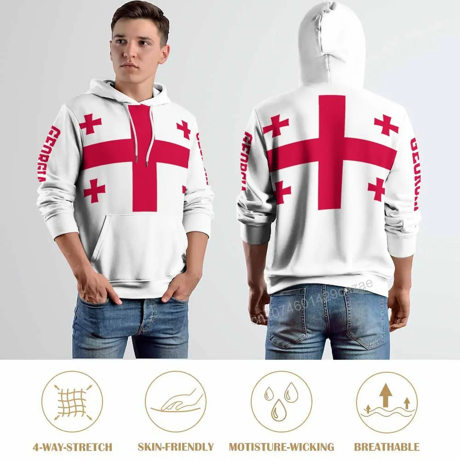 جورجيا علم الدولة ثلاثية الأبعاد هوديي البوليستر كول الرجال النساء Harajuku البلوز للجنسين بلوزة كاجوال هوديس