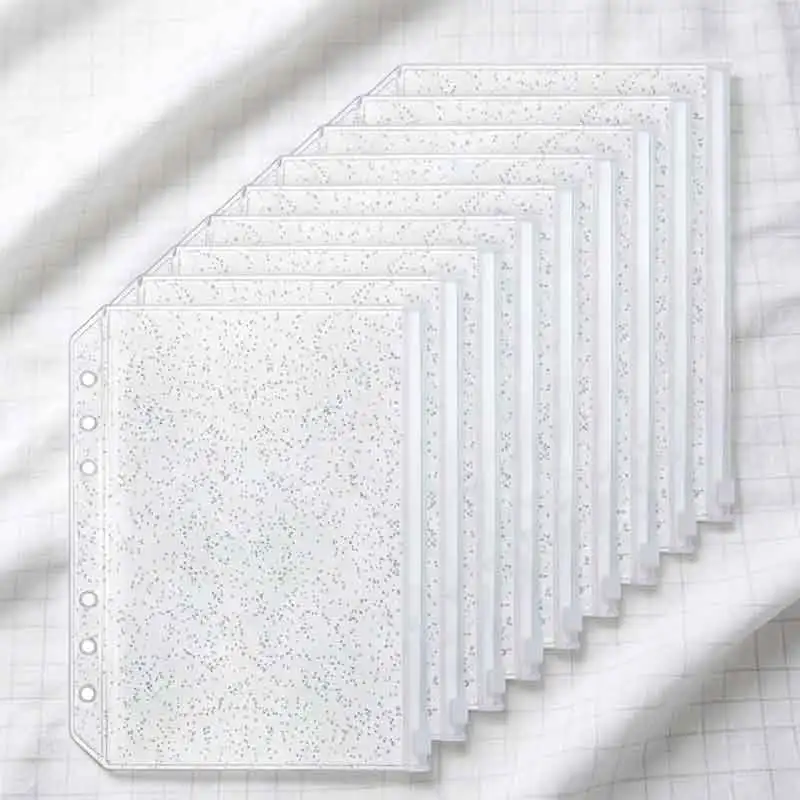 

10pcs A5/A6/A7 Binder Pockets Clear Glitter Cash Stuffing Envelopes Plastic Zipper Pouch PVC Sheet Protectors for Budget Binder