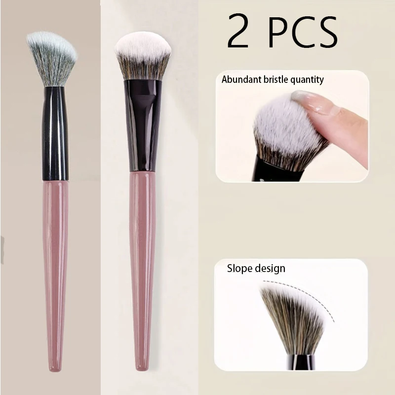2 pinceaux à blush angulaires - Pinceau de contour de qualité supérieure pour l'application de blush, de bronzer et de poudre - Vegan, sans cruauté envers les animaux