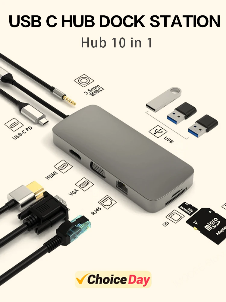 USB C HUB 4K 30Hz Type C to HDMI-compatible USB 3.0 Adapter 11 in 1 Type C HUB Dock PD 87W USB C Splitter for MacBook Pro Air