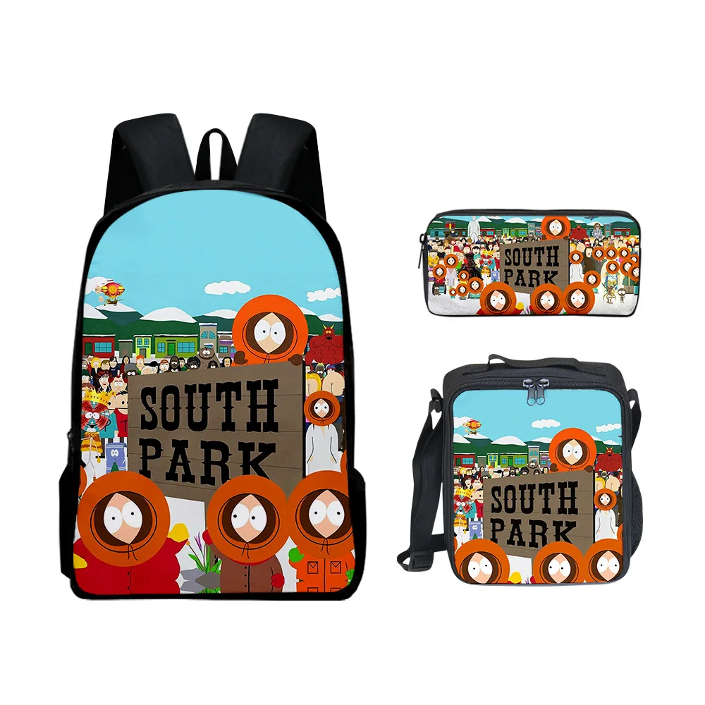 Fashion Youthful Novelty SOUTH PARK 3D Print 3pcs/Set Student Travel bags Laptop Daypack Backpack Lunch Bag Pencil Case
