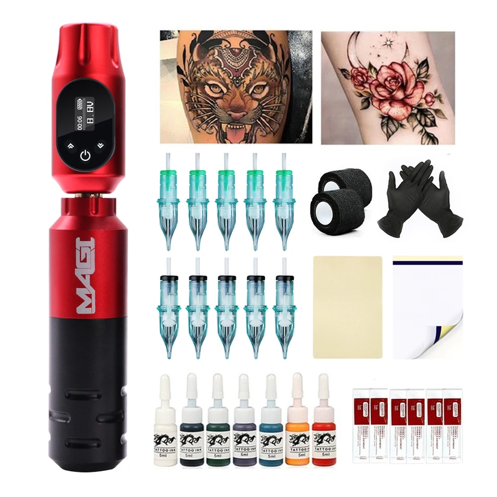 

Professional Tattoo Machine Set Rotary Tattoo Machine Pen with 10pcs Cartridge Needles Wireless Power Supply Tattoo Kit Complete