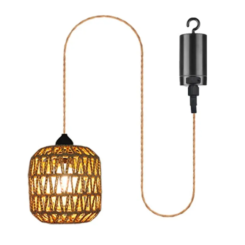 

SHGO-Battery Powered Outdoor Chandelier, Woven Rattan Pendant Light For Gazebo, Pergola, Porch, Indoor And Outdoor Decor