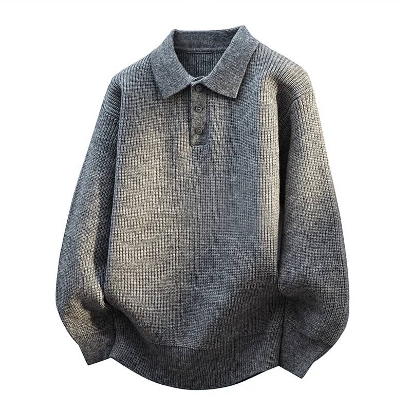 

Мужской вязаный свитер с воротником в стиле ретро, свободный крой, однотонный, осенне-зимний, новый, из полиэфирного волокна, с длинными рукавами