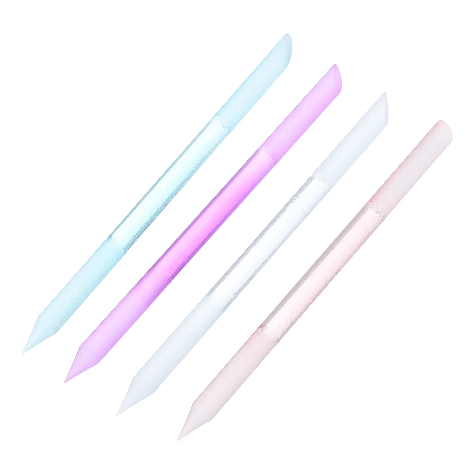 4個入りガラス製キューティクルプッシャー両面ネイルバッファースティック耐久性のあるネイルケアツール、輝きのあるマニキュア、ホームサロンでのやすり、シェーピング用
