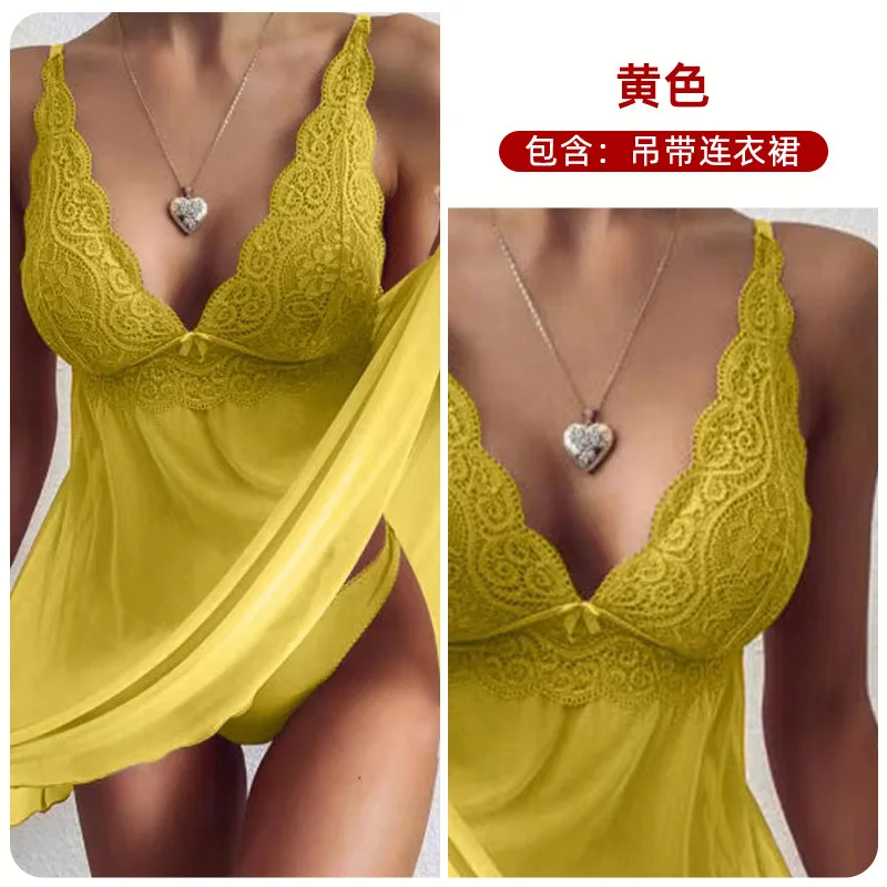 Lingerie trasparente in pizzo Camicia da notte Camicia da notte taglie forti Indumenti da notte da donna Intimo donna sexy Con apertura sul cavallo Chemise Sleepwear