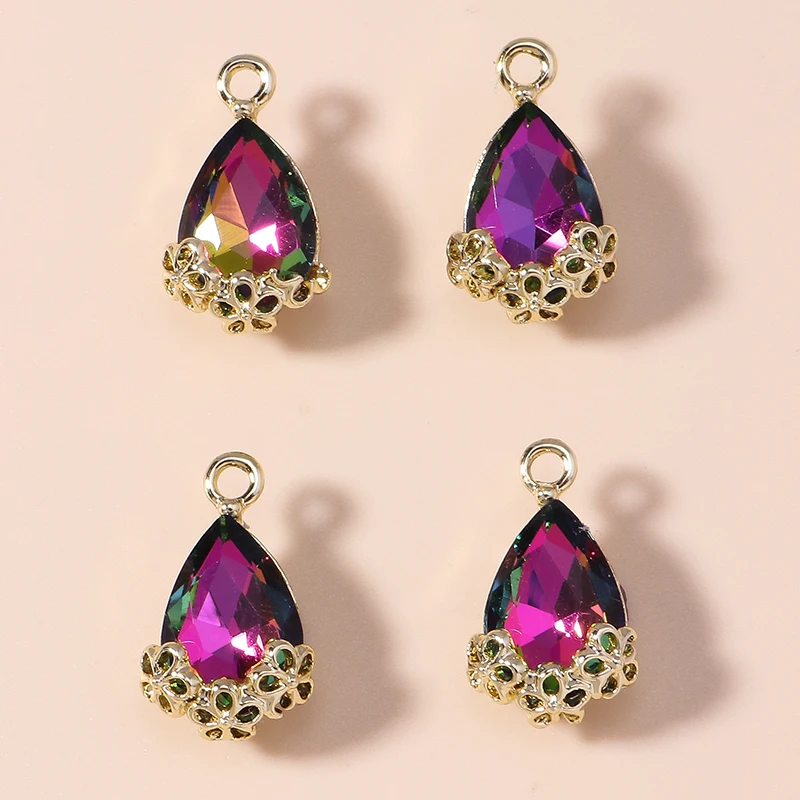 10 Stück luxuriöse Statement-Charms mit großem Zirkon, Wassertropfen, Vintage-Blumen, königlich glänzende Kristall-Anhänger für die DIY-Schmuckherstellung – Detail 10