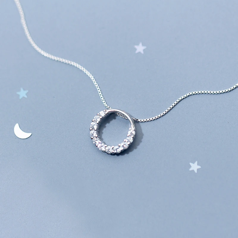 Modian 2021 New Sale Real 925 Sterling Silver Round Clear CZ Exquisite Luxury Pendant Necklace For Women Wedding Fine Jewelry