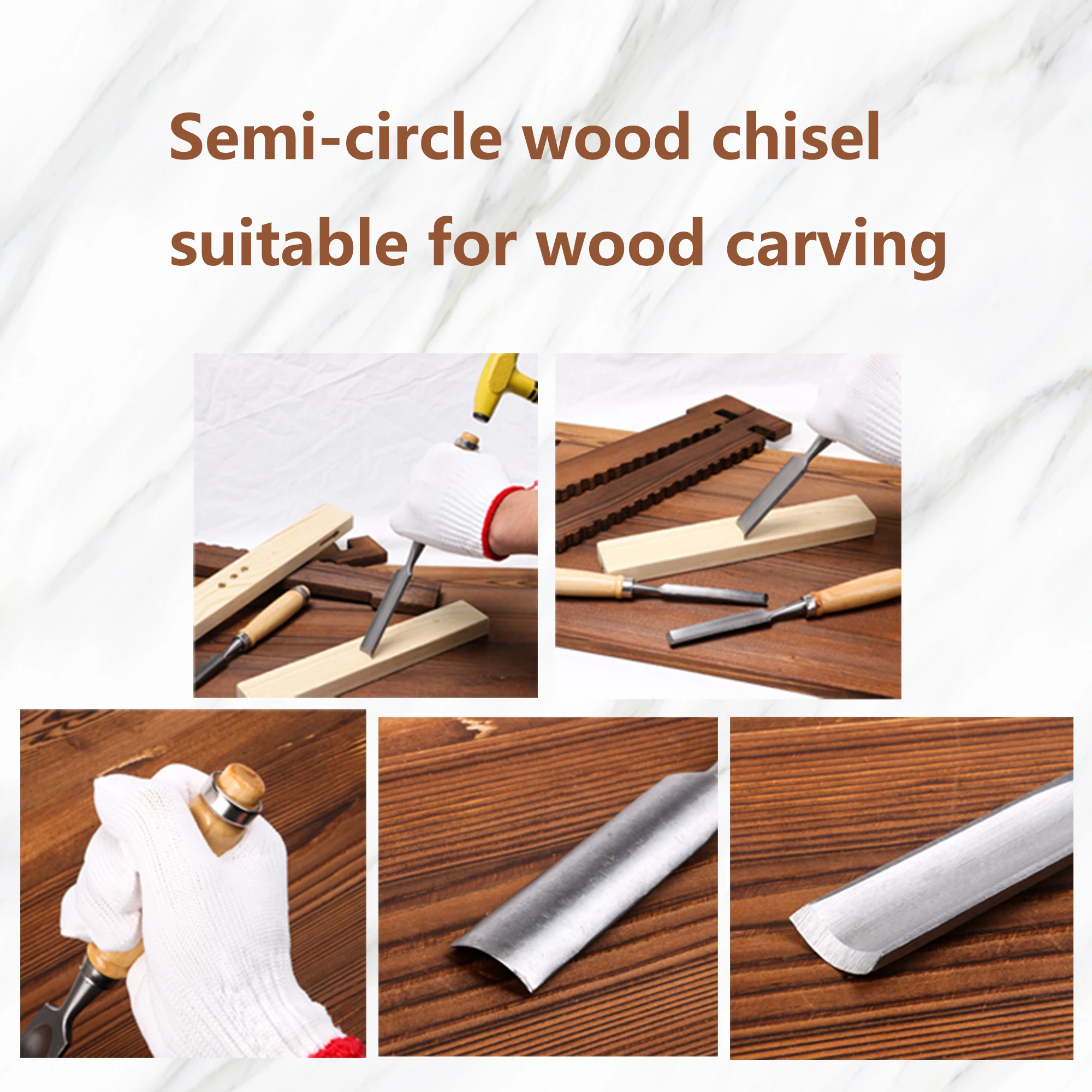 CNBTR Wood Color Carving Firmer Gouge Wood Chisel Set DIY Woodworking Handle Carpentry Tools Pack of 4