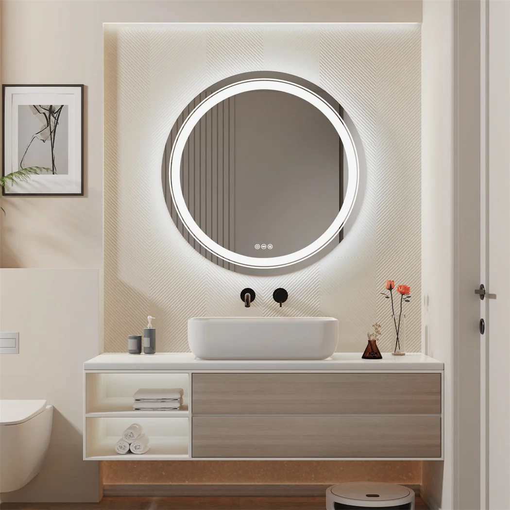 LUVODI Smart Illuminate LED Mirror for Bathroom Round Waterproof Washroom Toliet Wash Basin Bath Shower Fogless Mirror