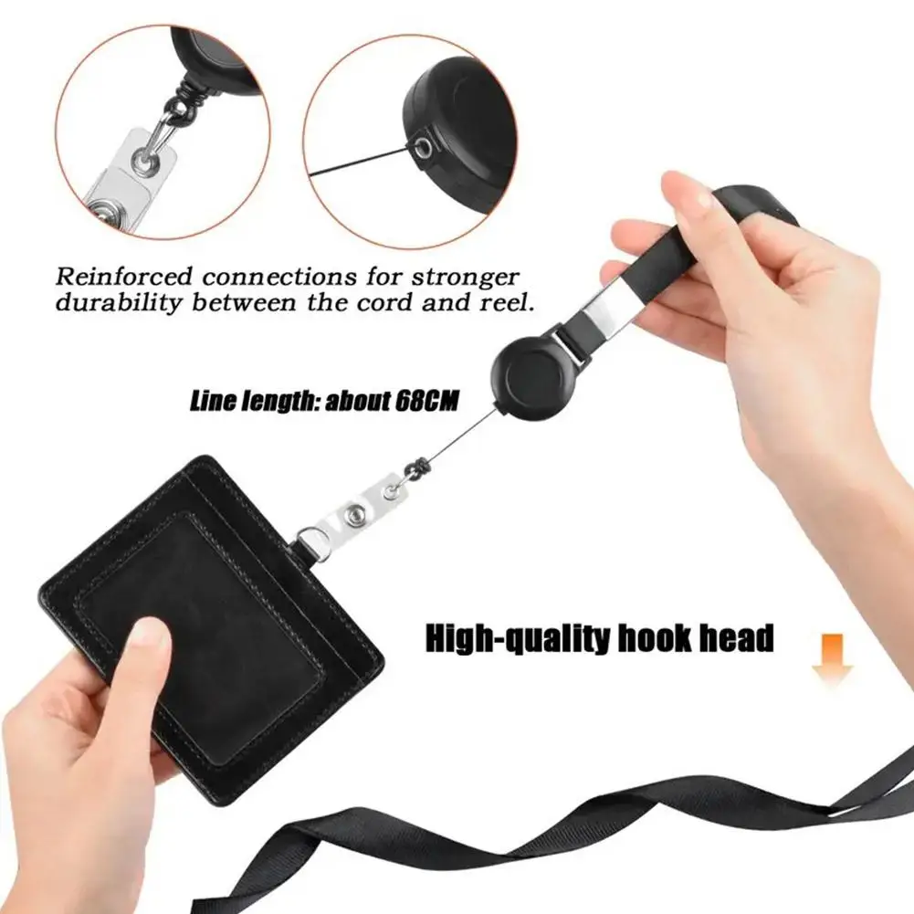 PU Leather Pass Work Card Cover Working Permit Case Sleeve Badge Holder Black ID Tag Lanyard For Staff Card Clip Neck Strap