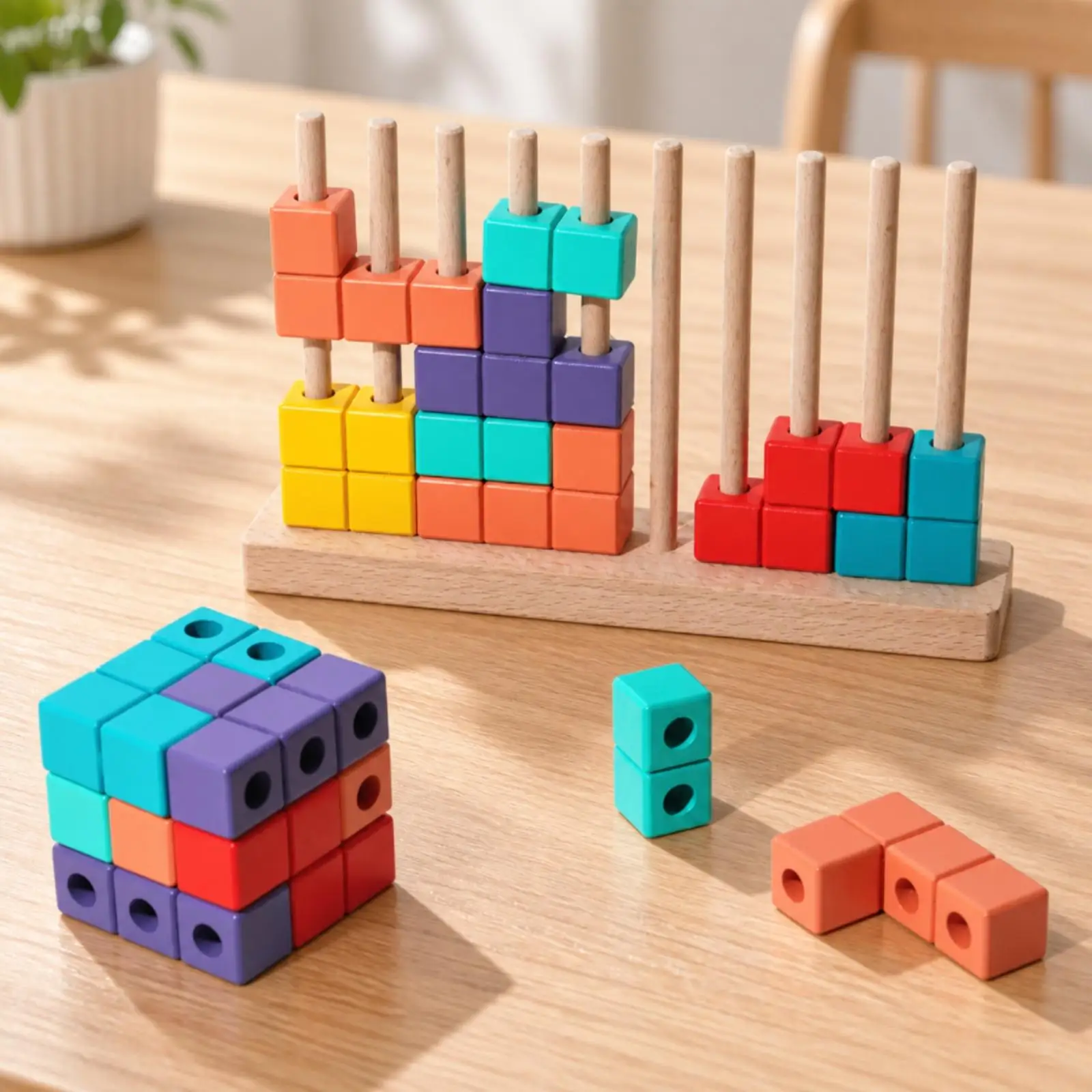 Wooden Puzzle for Kids 3D Block Toy Geometric Stacking Game Educational Shape Matching for Toddlers