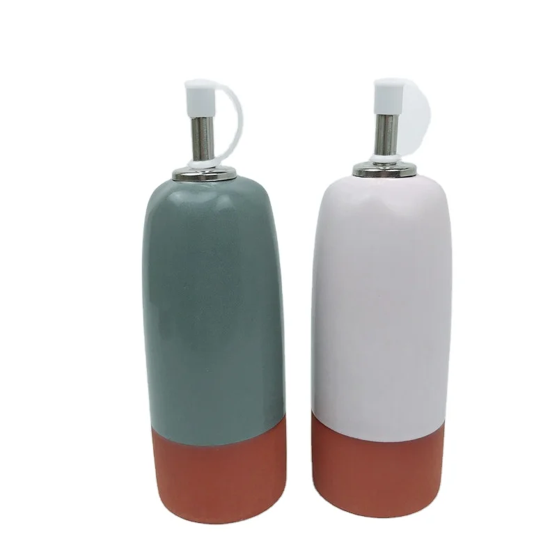 

Olive Oil Bottle Set Ceramic Dispenser Porcelain Vinegar Cruet with Stainless Steel Leak Proof Pourer Spout for Cooking or Salad