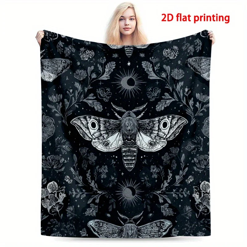 Premium Flannel Throw Blanket Celestial Moth Butterfly Night Sky Pattern Cozy Fall Winter Bed Couch Home Decor Gift