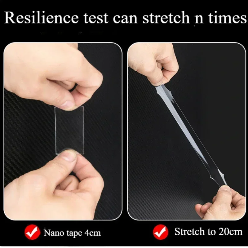 1Pc 2cm*1m Nano Tracless Double-Sided Tape Transparent Reusable Waterproof Heat-Resistant Adhesive for Car Cleanable Lasting 1pc