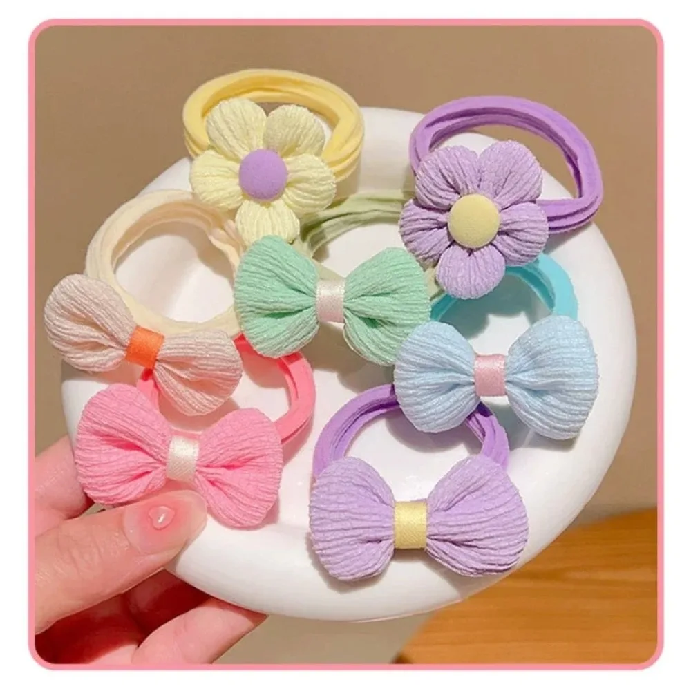 나비 매듭 헤어 로프 여름 꽃 탄성 고무 밴드, 손가락 헤어 타이, 무해 헤어 밴드, 어린이 모자, 6 개