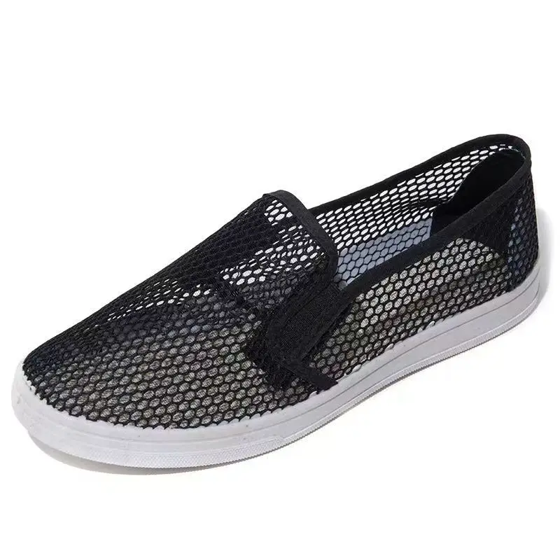 Summer New Woman's Mesh Hollow Flat Sole Slip-On Casual Shoes Soft Sole Non Slip Breathable Work Shoes Sandals