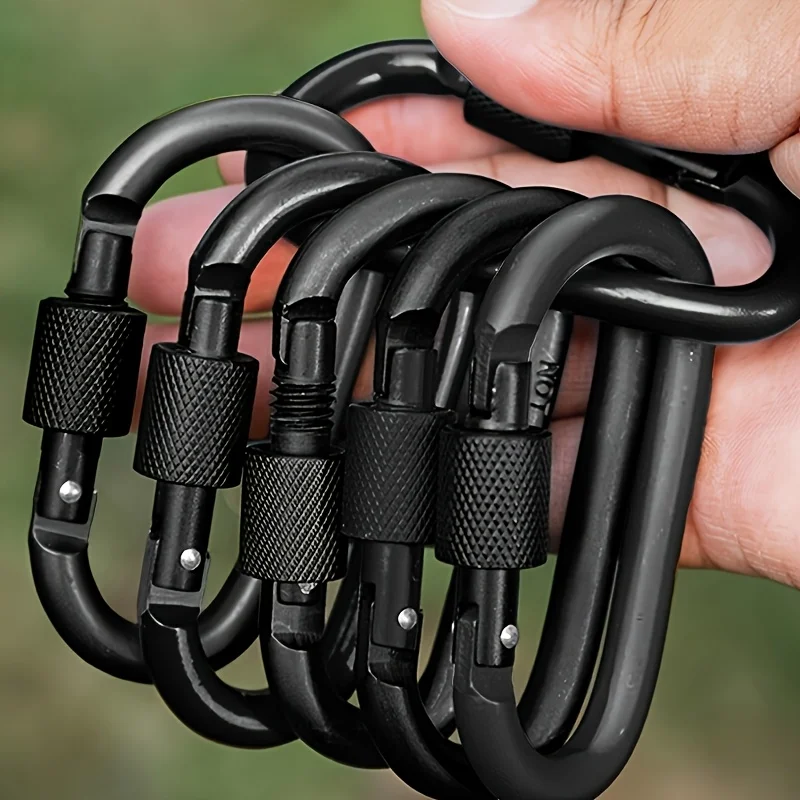 4pc D-Shaped Carabiners with Locking Mechanism Threaded Locking System Suitable for Camping Hiking Fishing Outdoor Adventures