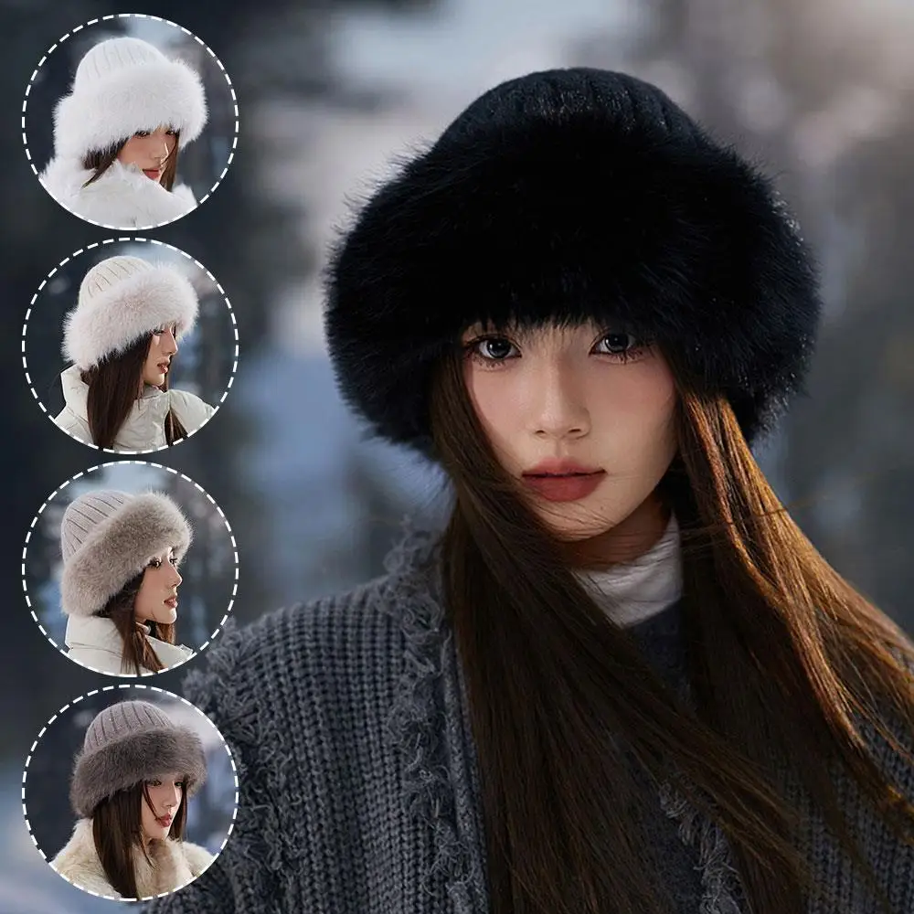 

Soft Fur Fisherman Hat for Women Thicken Plush Ear Protection Cap Outdoor Windproof Warm Winter Basin Hat Outdoor Russian Hat