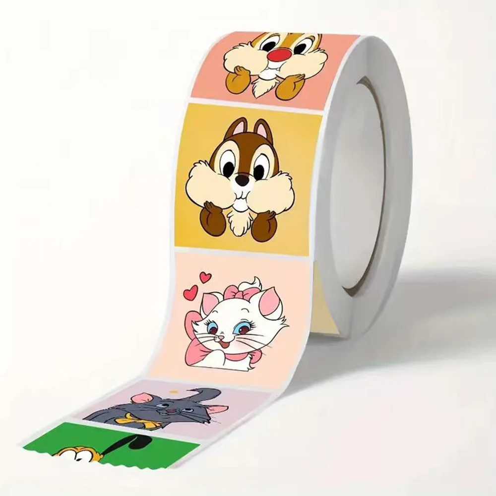 

500pcs/roll Cute Disney Mickey Chip & Dale Sealing Stickers Donald Duck Marie Cat Cartoon Sticker Luggage Notebook Phone Decals