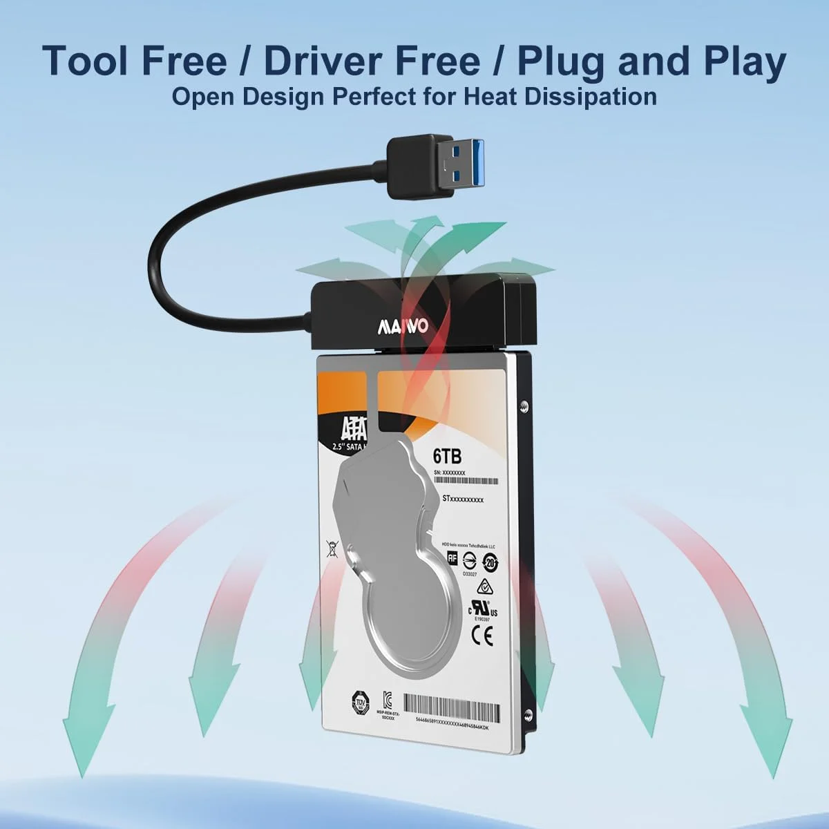 MAIWO USB 3.0 2.5인치 HDD SSD 외장 스토리지 케이스 SATA 5Gbps 하드 드라이브 디스크 박스 (PC 노트북 플러그 앤 플레이 지원, 7-9.5mm)