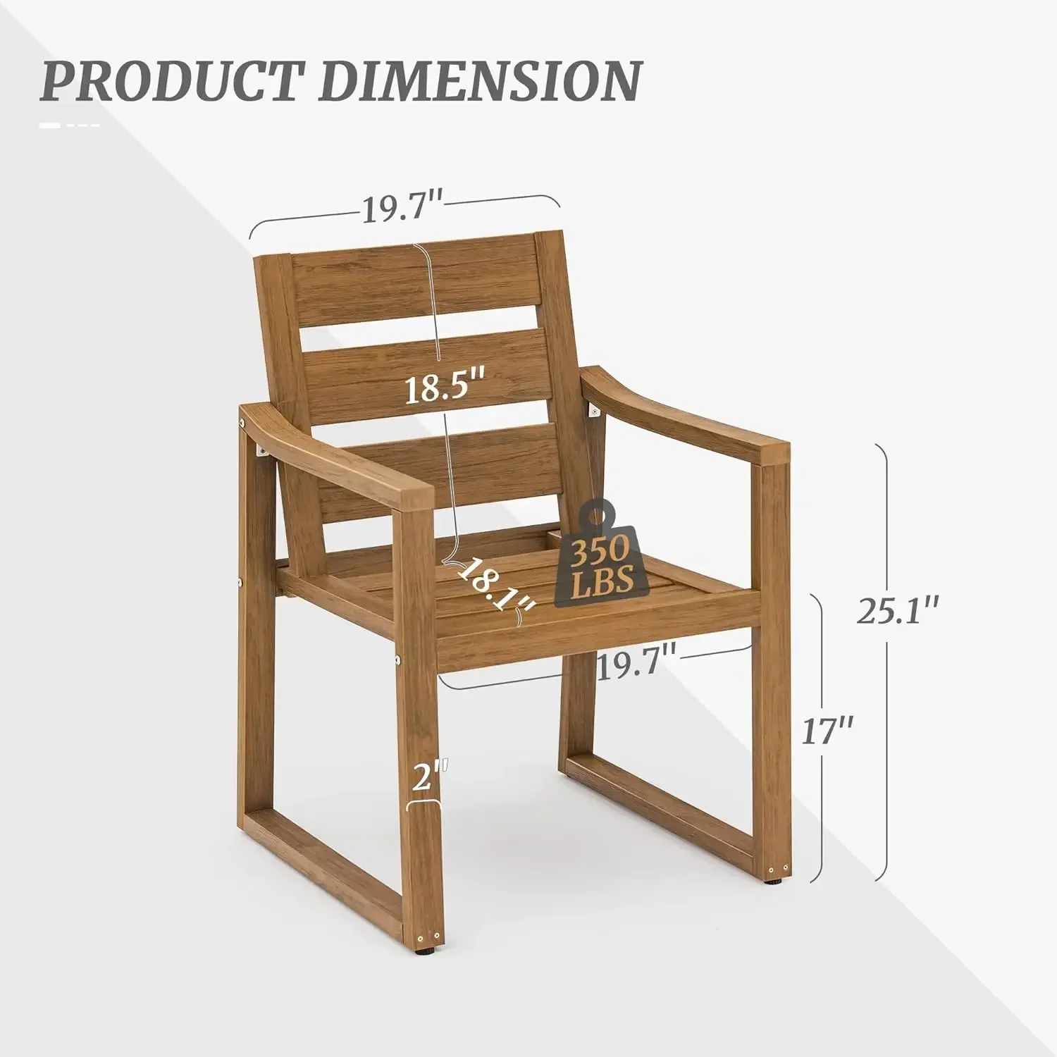 Conjunto de 2 cadeiras de jantar ao ar livre HDPS, 350LBS, cadeiras de jantar para pátio com apoio de braço, cadeiras de cozinha externas para todos os climas