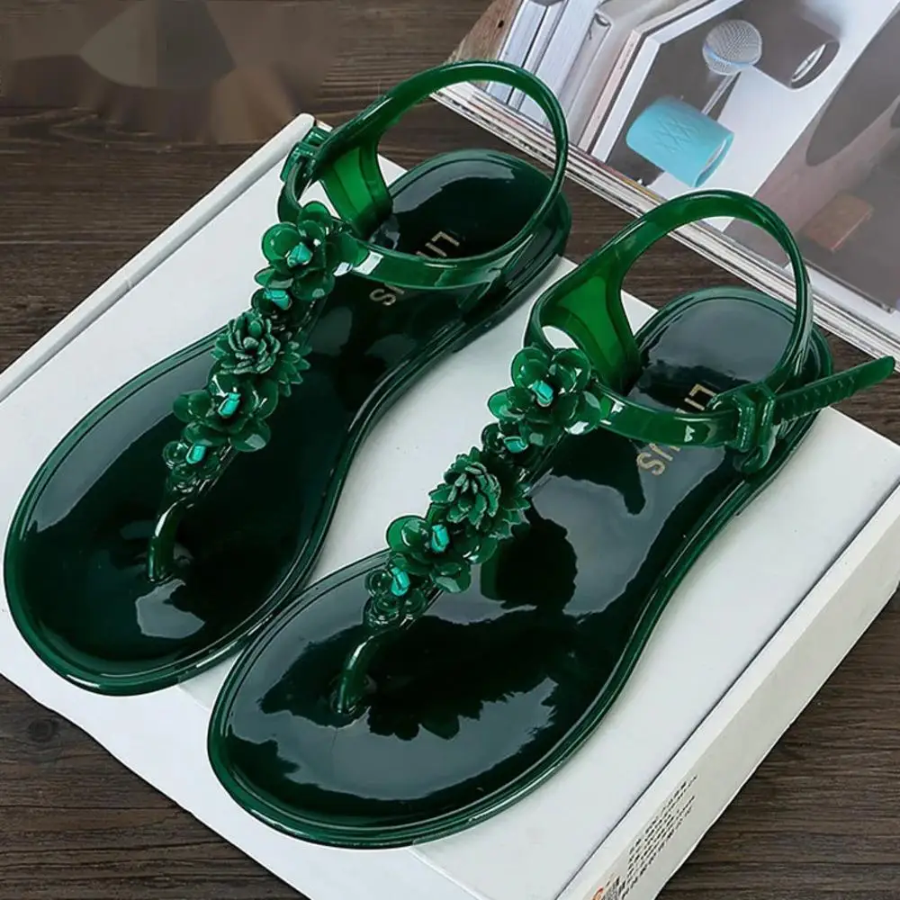 2026 Neue Sommer Damen Flache Sandalen Strand Casual Slipper Jelly PVC Blumen Flip-Flops Schuhe Damen Sandalen Flats