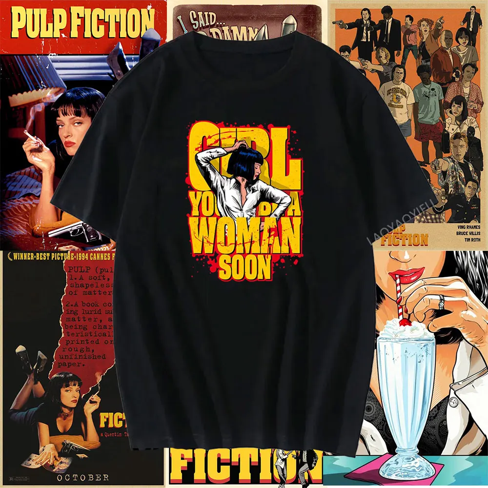 90\'s Movie Pulp Fiction Mia Wallace T-shirt Quentin Tarantino Men\'s Women Fashion Vintage High Quality Cotton Tee Streetwear