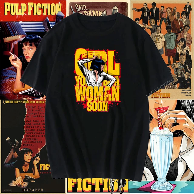 90's Movie Pulp Fiction Mia Wallace T-shirt Quentin Tarantino Men's Women  Fashion Vintage High Quality Cotton Tee Streetwear - AliExpress