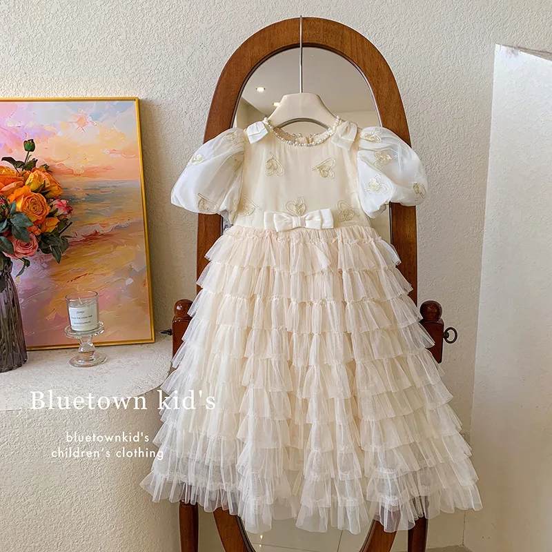 New Summer Girls Princess Dress CuteTulle Cake Layered Dress Fairy Birthday Party Gown For Baby Girls 100-150cm