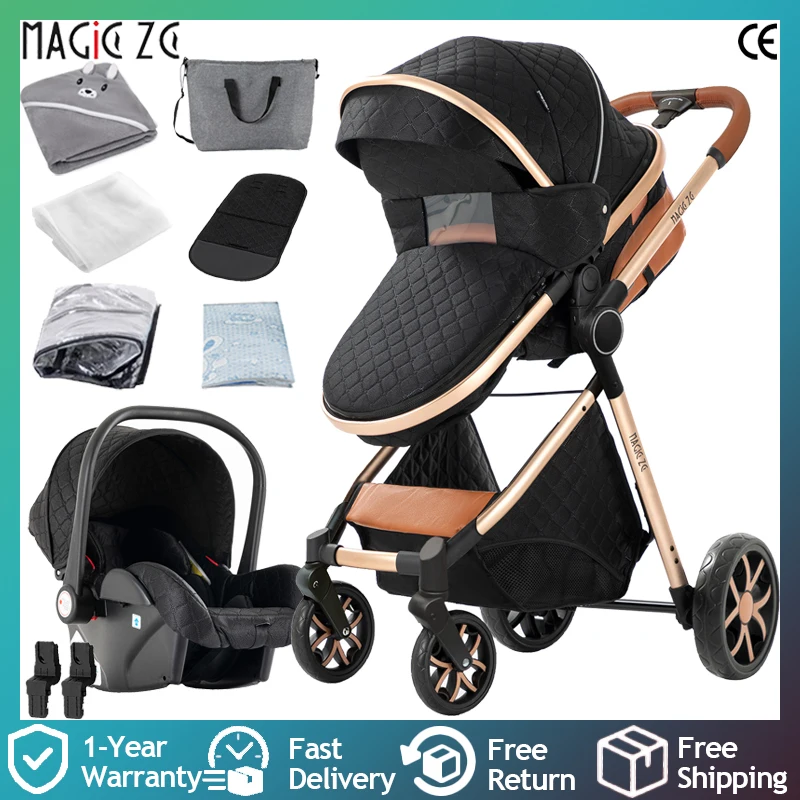 Siège auto pour bébé, poussette 3-en-1, système de voyage, poussette pliable légère avec harnais de sécurité pour nouveau-né pour des déplacements faciles