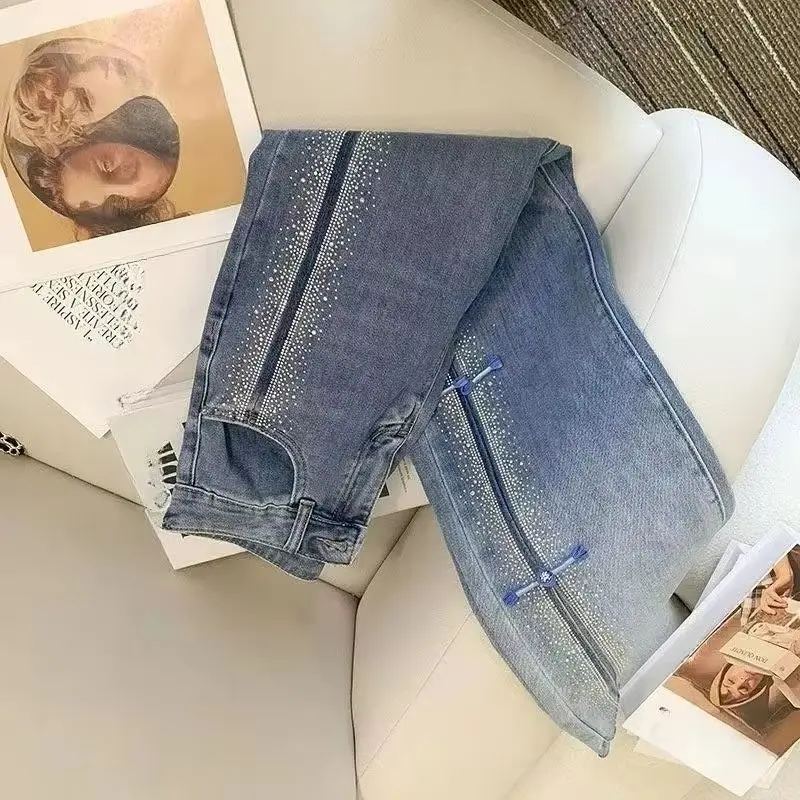 

Hot Diamond Jeans Women's Wide Leg Pants Spring Autumn New High Waist Loose and Skinny Floor Pants Long Pants Trendy Exquisite