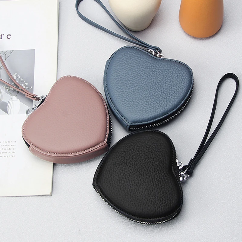 Genuine Leather Coin Purse Brand Love Shape Women's Wallet 2024 Hot Selling Change Money Bags Cute Mini Wrist Carrying Small Bag