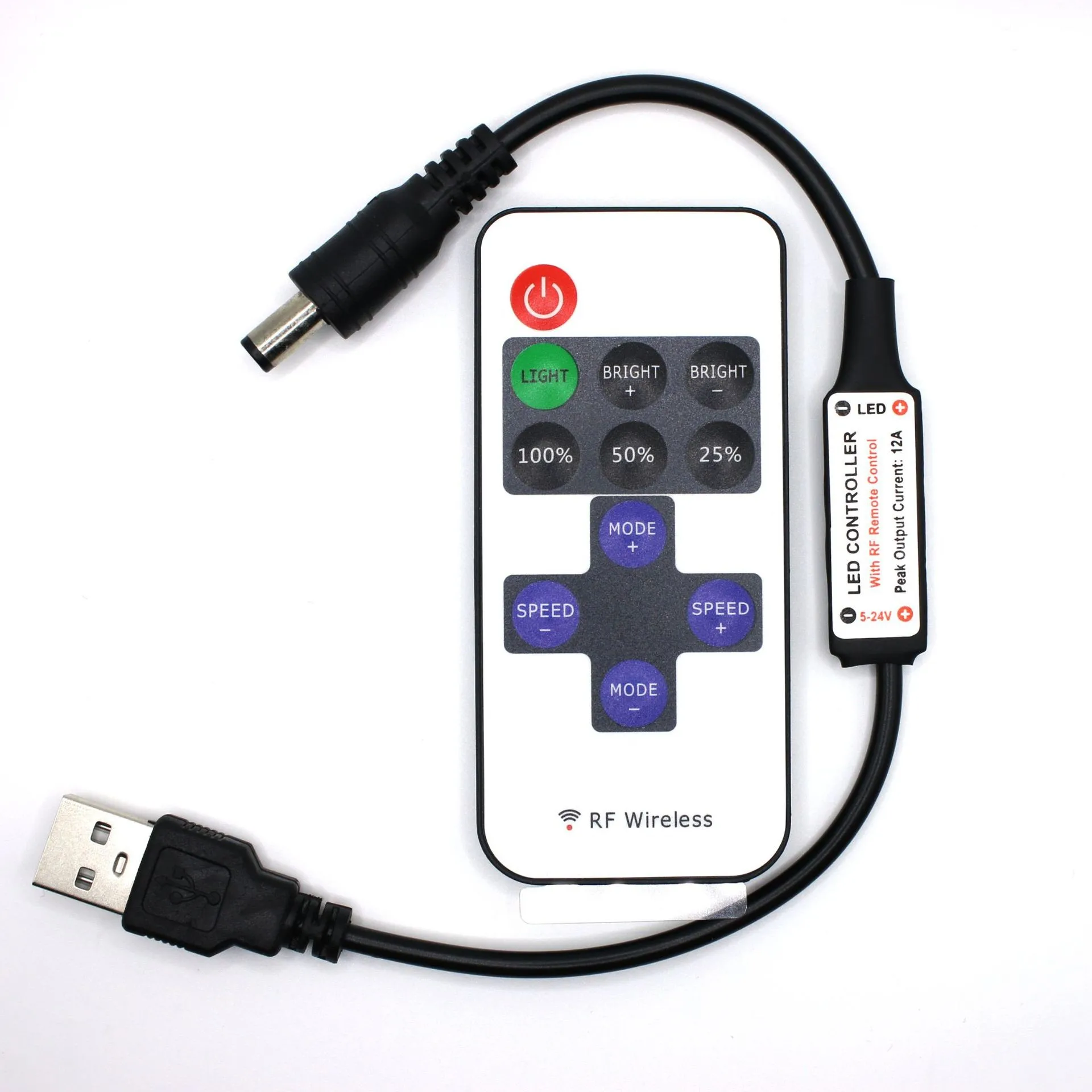 RF11 Key Monochrome Controller Led Strip Lamp With Dimmer Power Cord Extension Cord