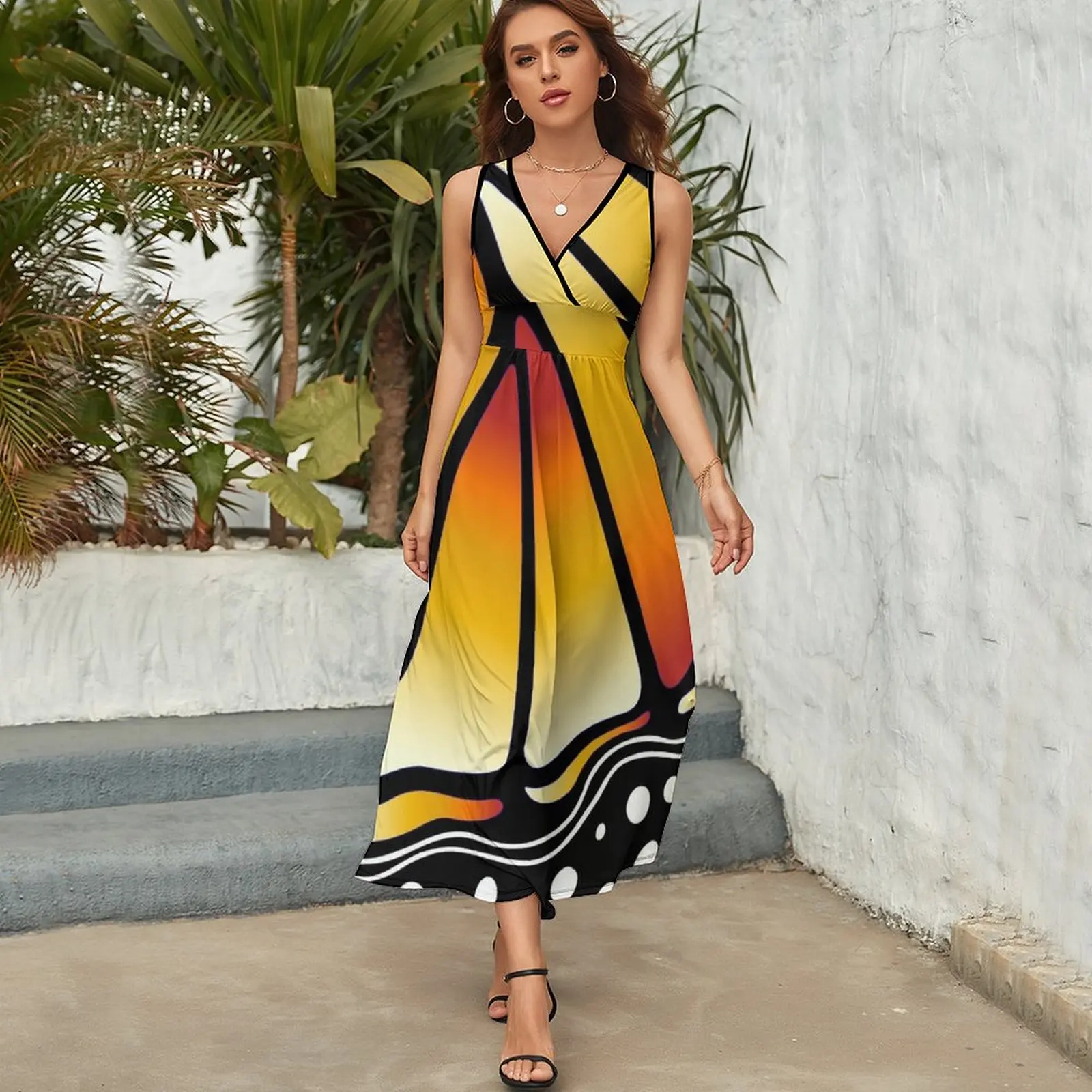 Beautiful Butterfly - Orange Sleeveless Dress loose summer dress clothing women summer 2024 Women's summer dress