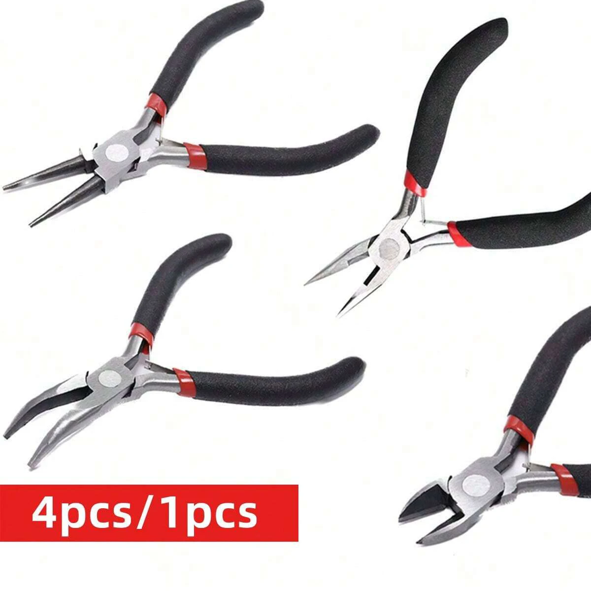 Kit de herramientas de 4 piezas/1 pieza para joyería, incluye cortador de alambre redondo y alicates de punta curva para reparación de joyería y abalorios.