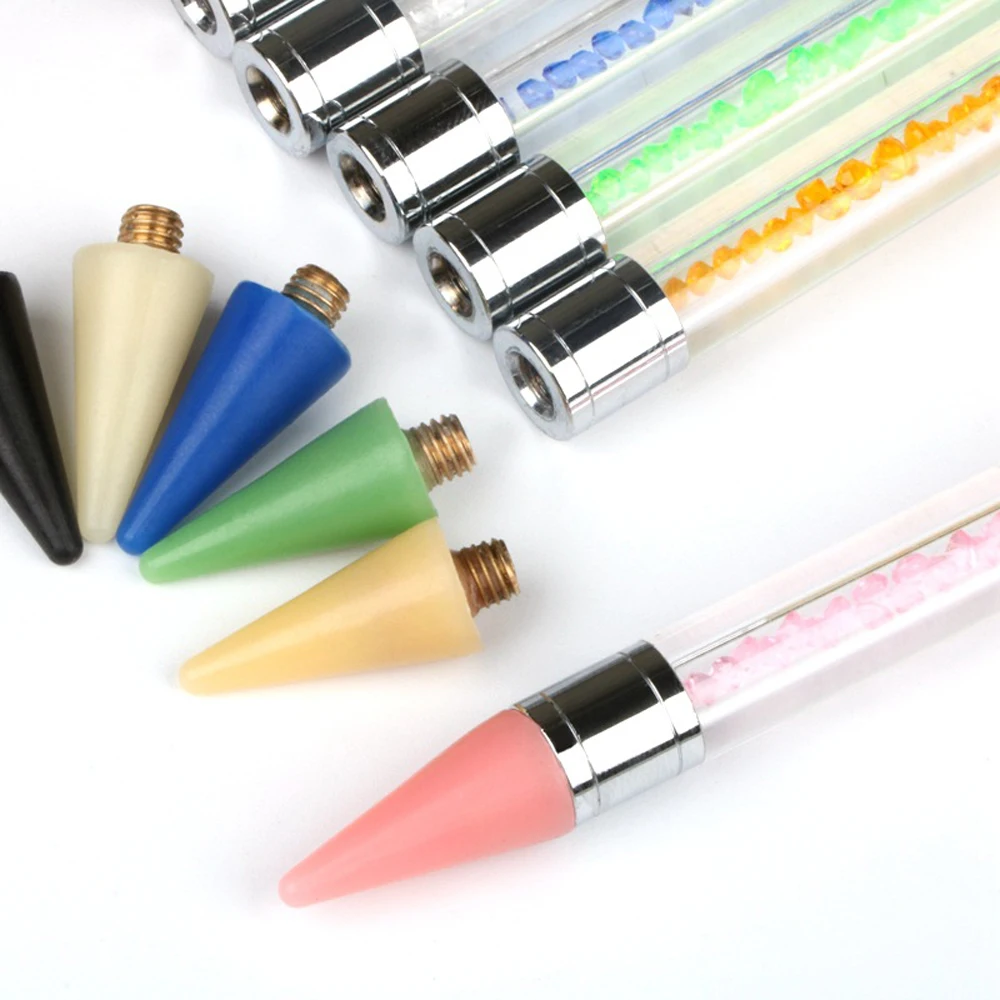10pcs Pink/White Replaceable Nail Dotting Pen Wax-Head Rhinestones/Beads/Gems Picker Dotting Pen Replace Wax Head Nail Tools
