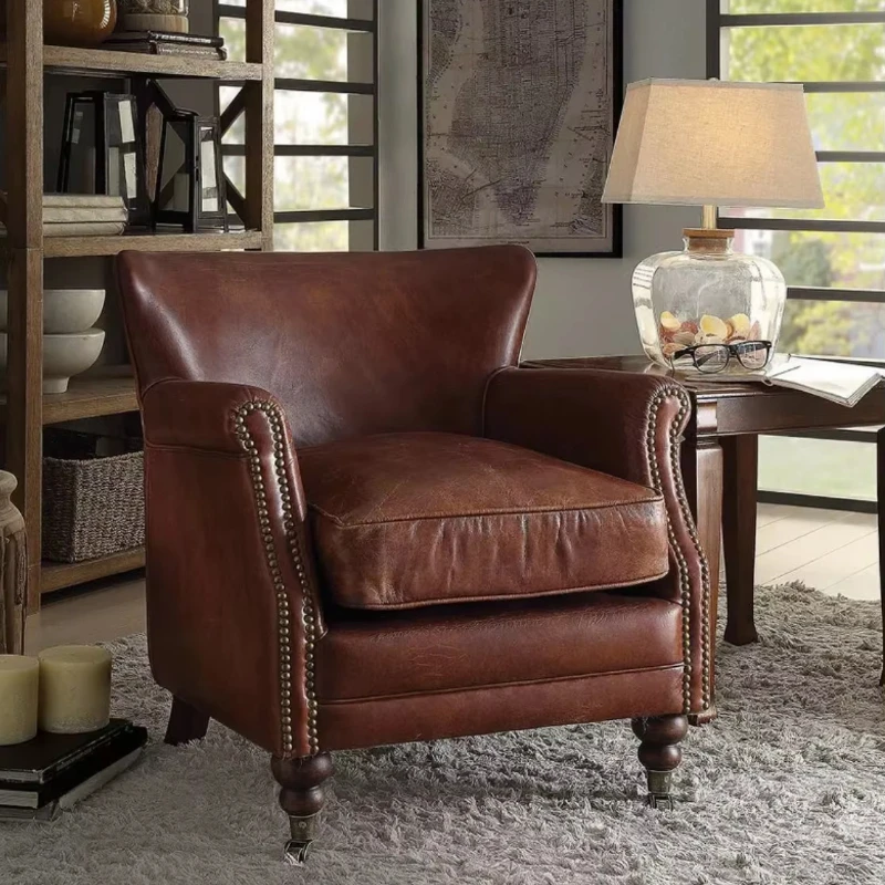 Vintage Leather Aviator Sofa Accent Chair Vintage Industrial Design Living Room Bedroom Hotel or Restaurant Real Loft Style