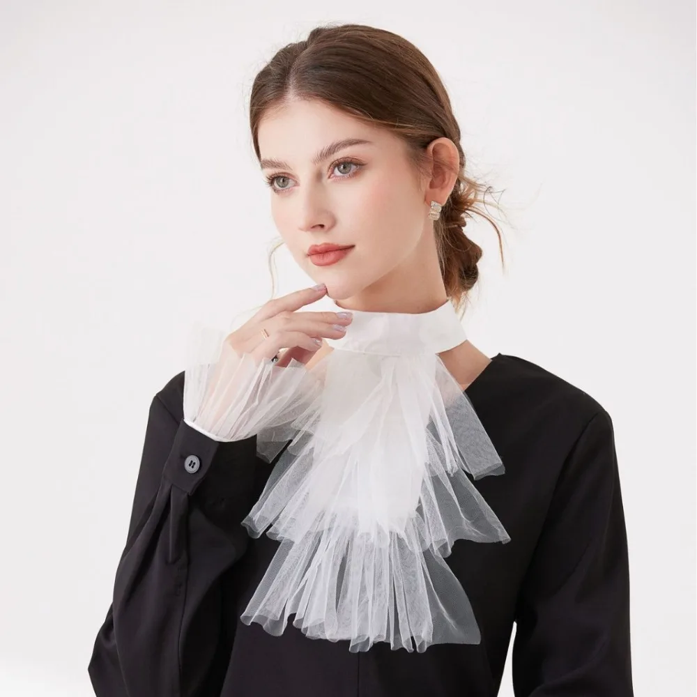 Kerah Cameo Lepas Pasang Gaya Renaisans Vintage Elegan Kerah Ruff Elizabethan Opera Kerah Ruffle Besar Reenactment Historis