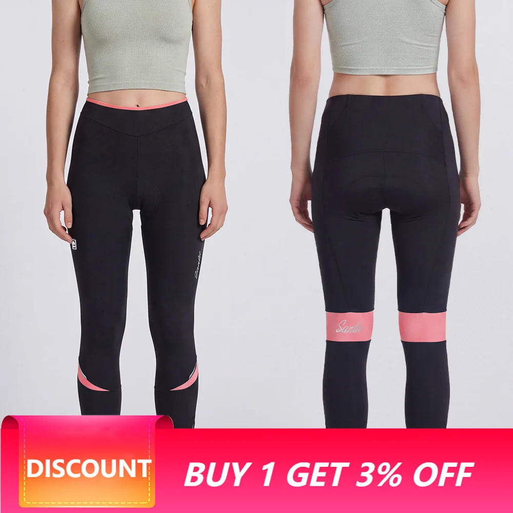 Santic Women's Cycling Pants Winter Thermal Fleece  with 3D Padded Compression Bicycle Leggings for 6-16℃ Riding KL26C04295