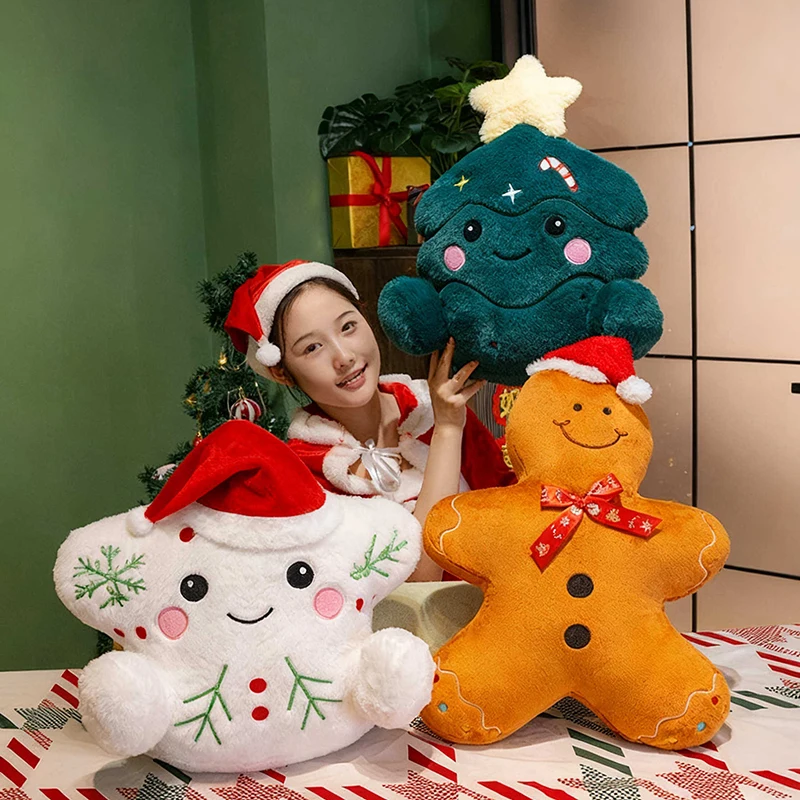 

50cm Festive Christmas Plush Pillow Cushion Cartoon Cute Snowman Gingerbread & Christmas Tree Soft Stuffed Toy Home Xmas Decor