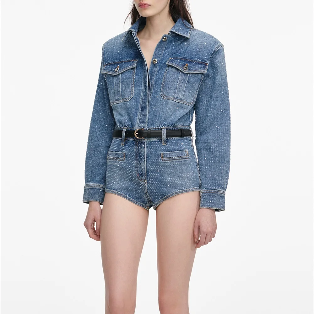 2026 Tuta da donna primaverile con cintura, abbellimenti di strass, body, abbigliamento da donna, reggiseno T-shirt da festa di nuova moda Y2K