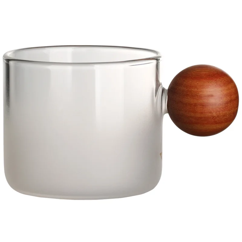 Frosted Glass Teacup Red Sandalwood Handle Translucent Thick Mugs Dining Room Home Kung Fu Tea Making Cups Coffee Milk Tea Ware