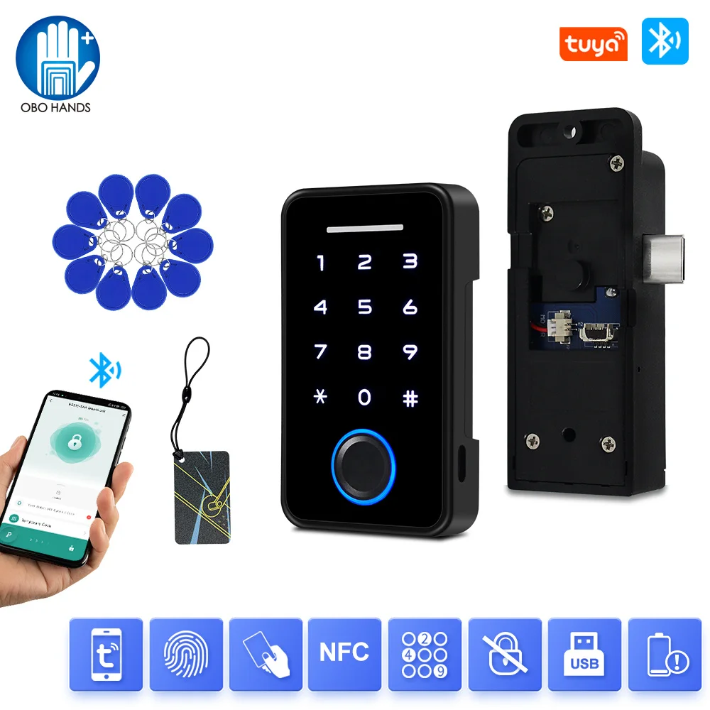 Invisible Fingerprint Drawer Cabinet Lock Smart Tuya APP IC Card Unlock No-Hole Furniture Electronic Keyless Sensor Lock Indoor