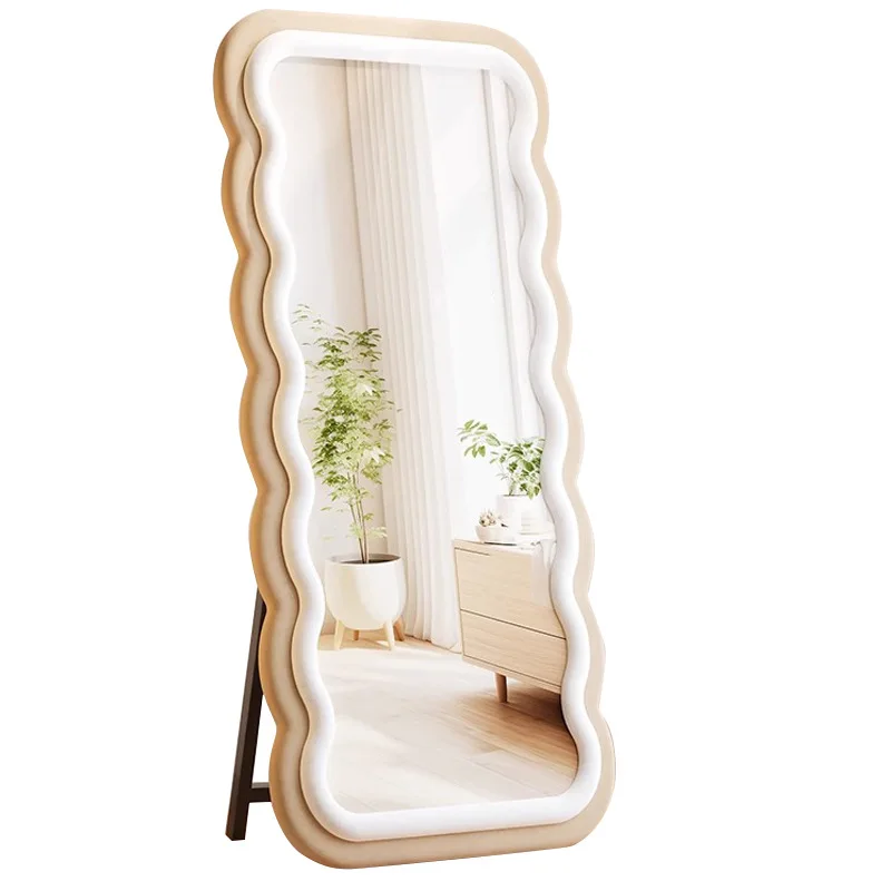 

ins cream wind, wave full-length mirror, floor-to-ceiling household full-length mirror