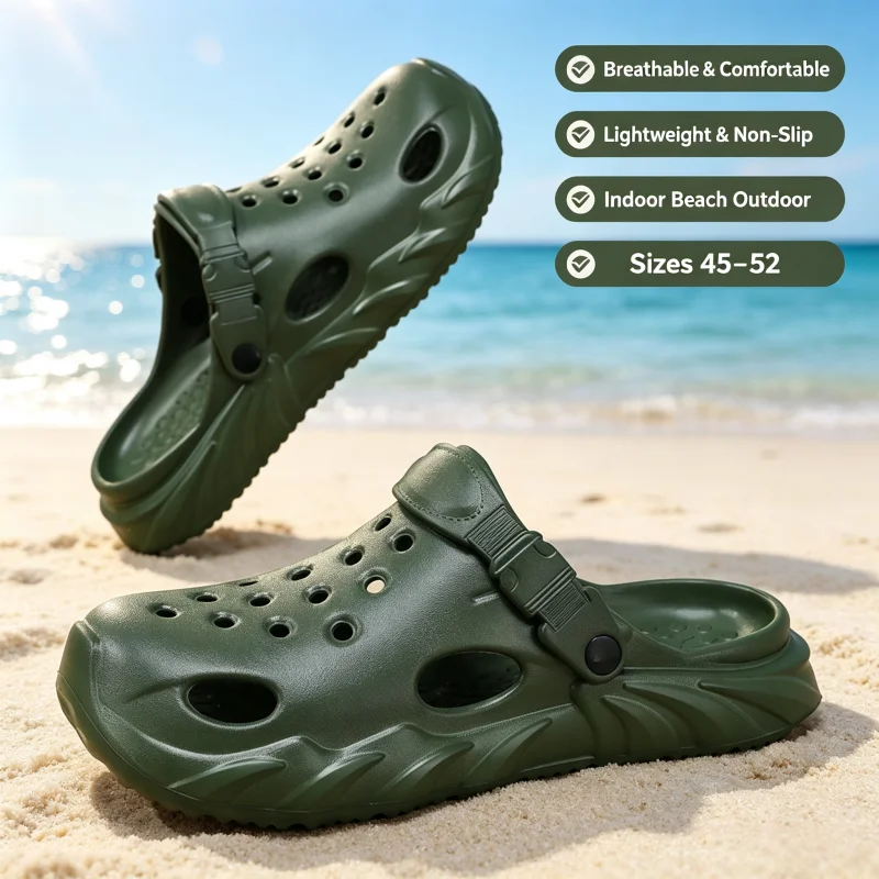 Men Extra Large Size 45-52 EVA Clogs Breathable Non-Slip Beach Slippers Lightweight Dual Use Indoor Outdoor Garden Sandals For